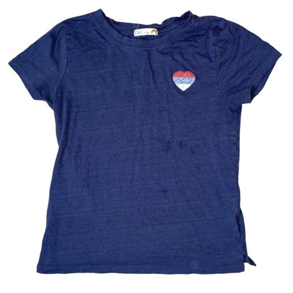 C&C Navy blue with rainbow heart graphic baby doll T-shirt SZ S